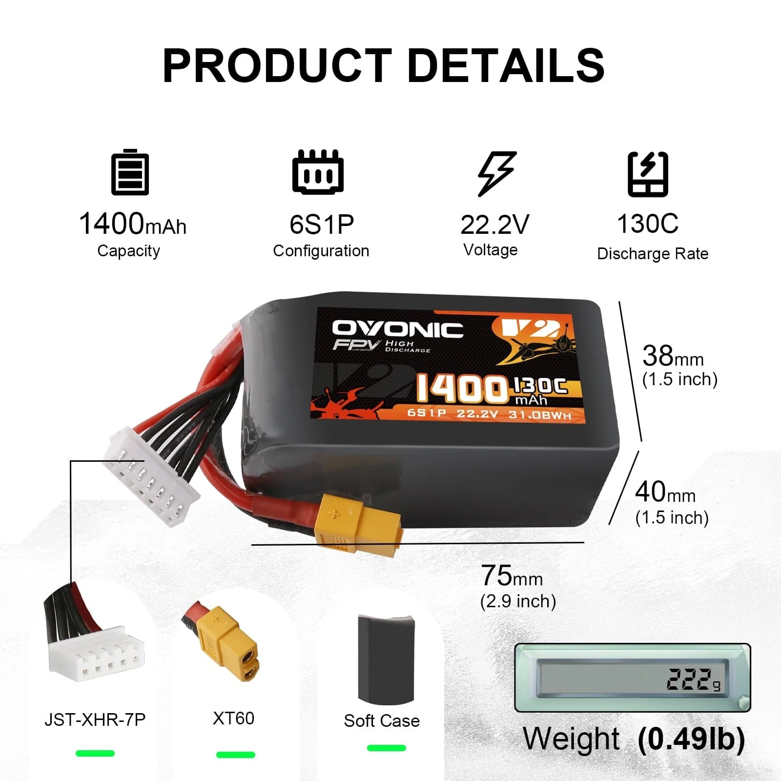 Walksnail Avatar Hd Goggles X - Ovonic 6S 1400mAh 130C LiPo バッテリー