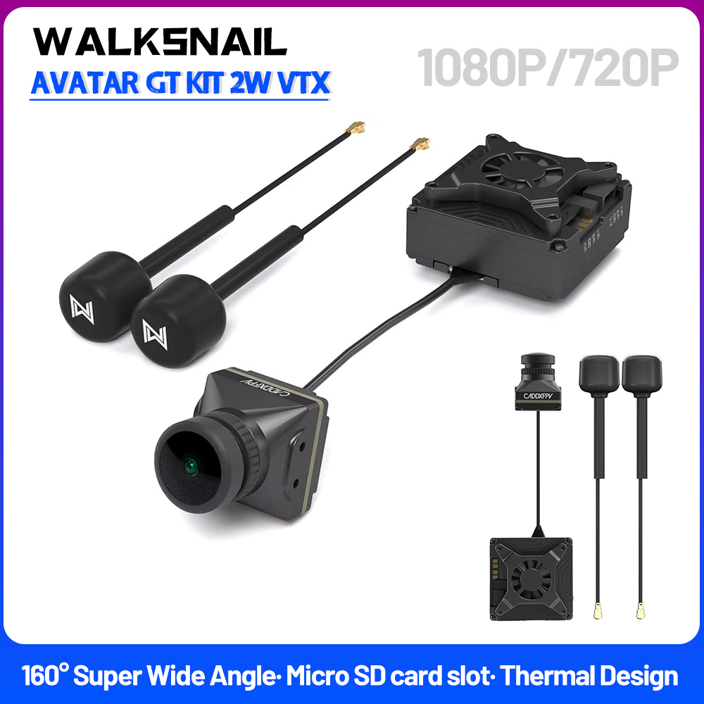 Walksnail Avatar Gt Kit 2W Vtx - Walksnail-アバタージャイロカメラキット,2w vtx 5.8g,fpv伝送カメラ,1080p,160 fovジャイロ,高出力1.8インチ,長距離暗視